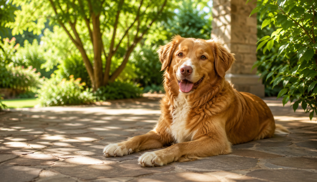 ChatGPT Image Jun 10, 2026, 05_34_13 PM Happy dog relaxing on shaded patio on bright summer day