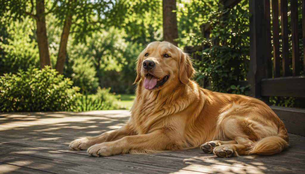 ChatGPT Image Jun 14, 2026, 06_46_02 PM Healthy Golden Retriever with glossy coat relaxing on sunny outdoor deck
