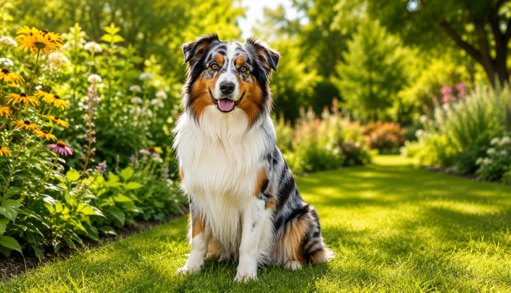 ChatGPT Image Jun 18, 2026, 08_41_44 PM Healthy Australian Shepherd sitting alert in bright summer garden