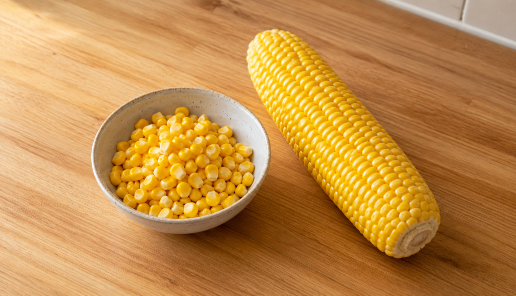 ChatGPT Image Jun 23, 2026, 06_31_31 PM Bowl of corn kernels beside whole corn cob on kitchen counter