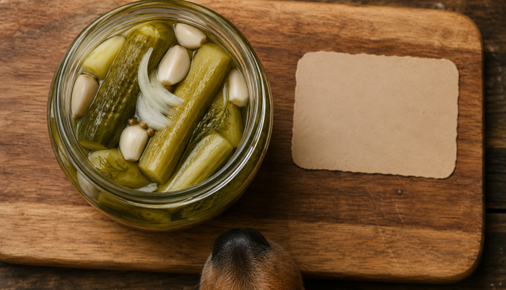 Pickle jar with visible garlic and onion ingredient risk
