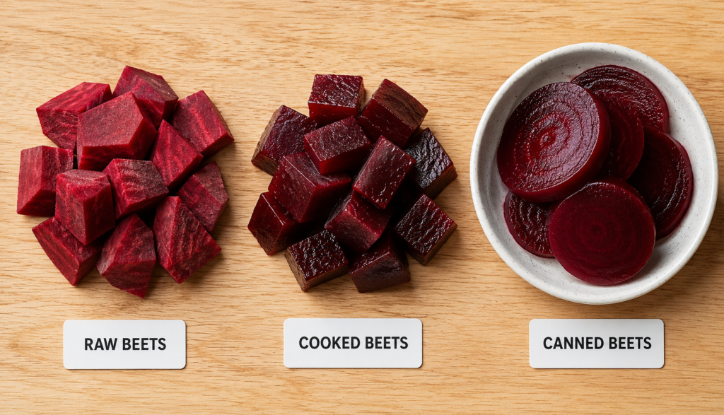 Raw cooked and canned beets texture comparison for dogs