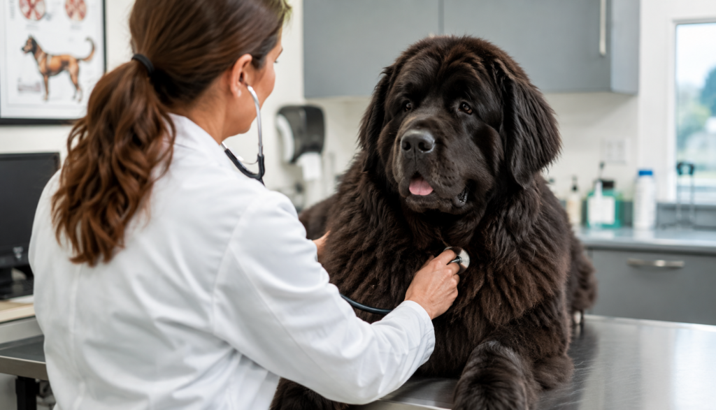 ChatGPT Image Aug 3, 2026, 06_02_30 PM "Veterinarian examining a Newfoundland during a mid-pregnancy checkup."