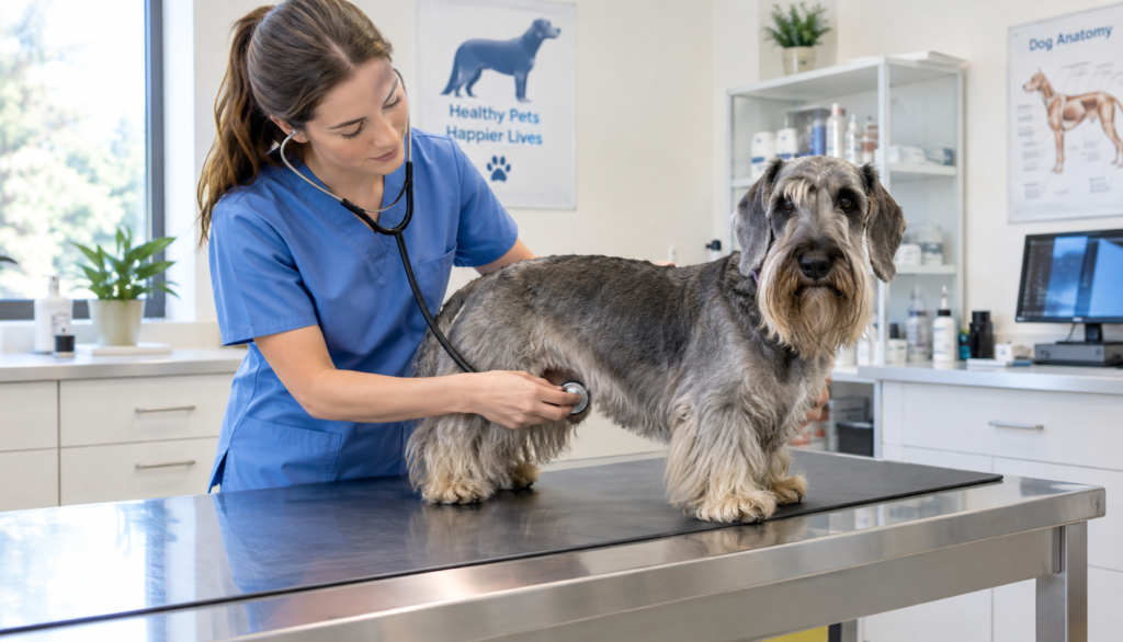 ChatGPT Image Sep 11, 2026, 03_36_04 PM Cesky Terrier being examined by a veterinarian during a diarrhea consultation