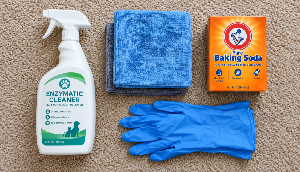 Enzymatic cleaner and supplies for removing pet stains from carpet